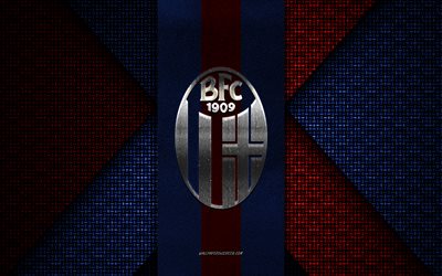 bologna fc, serie a, vermelho azul textura de malha, bologna fc logotipo, clube de futebol italiano, bologna fc emblema, futebol, bolonha, itália