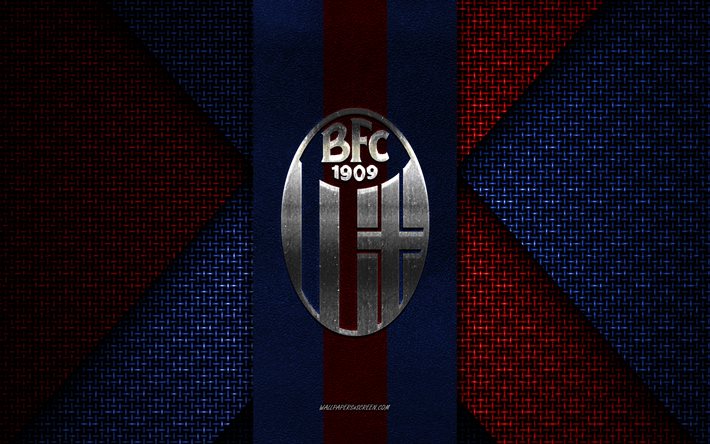 bologna fc, serie a, kırmızı mavi örgü doku, bologna fc logo, italyan futbol kulübü, bologna fc amblemi, futbol, bologna, italya