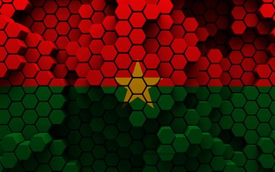 4k, bandiera del burkina faso, sfondo esagonale 3d, bandiera del burkina faso 3d, giorno del burkina faso, struttura esagonale 3d, simboli nazionali del burkina faso, burkina faso, paesi africani