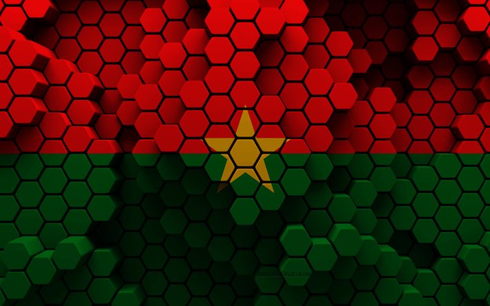 4k, bandeira de burkina faso, 3d hexágono de fundo, burkina faso 3d bandeira, dia de burkina faso, 3d textura hexágono, burkina faso símbolos nacionais, burkina faso, 3d burkina faso bandeira, países africanos