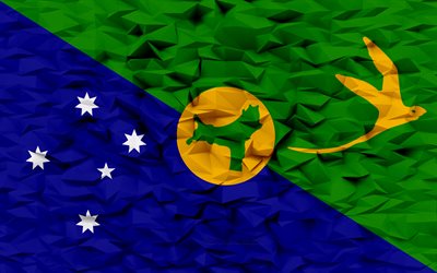 Flag of Christmas Island, 4k, 3d polygon background, Christmas Island flag, 3d polygon texture, Day of Christmas Island, 3d Christmas Island flag, 3d art, Christmas Island, Asia countries