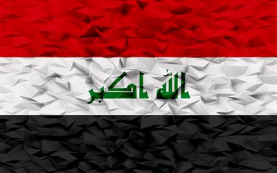bandera de irak, 4k, fondo de polígono 3d, textura de polígono 3d, día de irak, bandera de irak 3d, símbolos nacionales de irak, arte 3d, irak, países de asia
