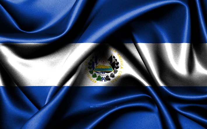العلم السلفادوري, 4k, دول أمريكا الشمالية, أعلام النسيج, يوم سلفادور, علم سلفادور, أعلام الحرير متموجة, أمريكا الشمالية, الرموز الوطنية السلفادورية, سلفادور