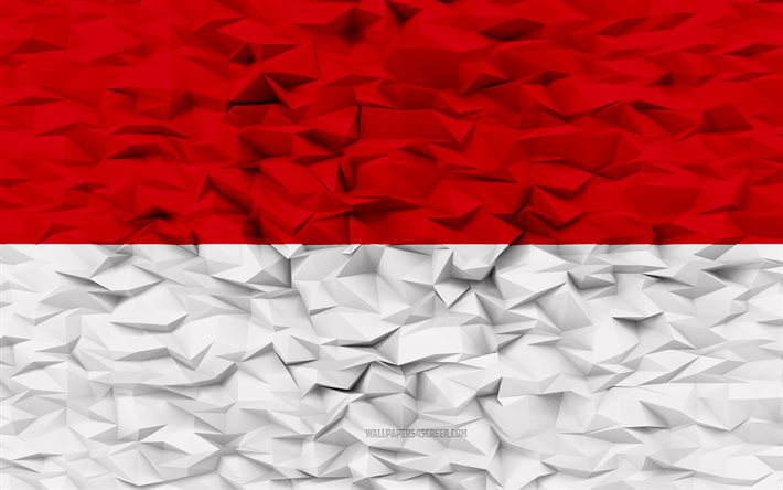 indonesian lippu, 4k, 3d polygoni tausta, 3d polygonitekstuuri, indonesian päivä, 3d indonesian lippu, indonesian kansalliset symbolit, 3d taide, indonesia, aasian maat