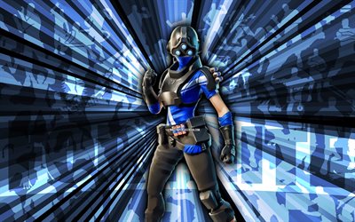 4k, fortnite trilogy, blue ışınları arka plan, trilogy skin, soyut sanat, fortnite trilogy skin, fortnite karakterleri, trilogy, fortnite, yaratıcı sanat