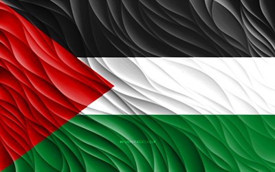 4k, العلم الفلسطيني, أعلام 3d متموجة, الدول الآسيوية, علم فلسطين, يوم فلسطين, موجات ثلاثية الأبعاد, آسيا, الرموز الوطنية الفلسطينية, فلسطين