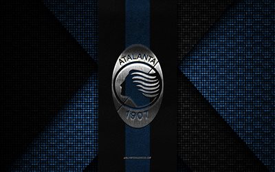 atalanta bc, serie a, blau-schwarze strickstruktur, atalanta bc-logo, italienischer fußballverein, atalanta bc-emblem, fußball, atalanta, italien