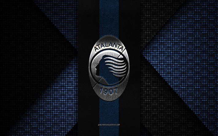 Atalanta BC, Serie A, blue black knitted texture, Atalanta BC logo, Italian football club, Atalanta BC emblem, football, Atalanta, Italy