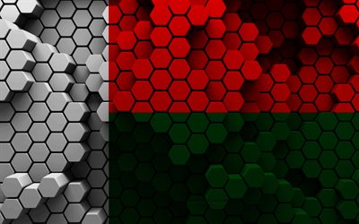 4k, flagge von madagaskar, 3d-hexagon-hintergrund, madagaskar 3d-flagge, tag von madagaskar, 3d-sechseck-textur, madagaskar-nationalsymbole, madagaskar, 3d-madagaskar-flagge, afrikanische länder