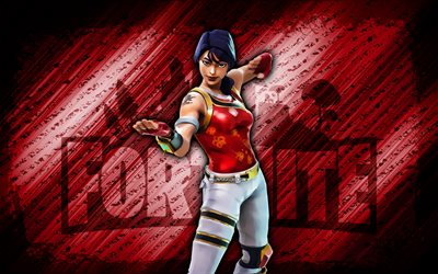Scarlet Defender Fortnite, 4k, red diagonal background, grunge art, Fortnite, artwork, Scarlet Defender Skin, Fortnite characters, Scarlet Defender, Fortnite Scarlet Defender Skin