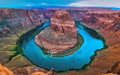 Colorado River, 4k, HDR, Horseshoe Bend, american landmarks, desert, Arizona, USA, America, tourism, beautiful nature