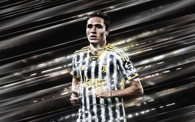Federico Chiesa, Juventus FC, Italian footballer, creative art, blades lines art, Italy, Serie A, white background, football, Chiesa Juve