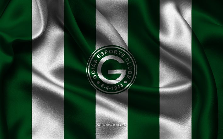4k, goias ec  logo, vihreä valkoinen silkkikangas, brasilian jalkapallojoukkue, goias ec  tunnus, brasilialainen serie a, goias ec, brasilia, jalkapallo, goias ec  lippu