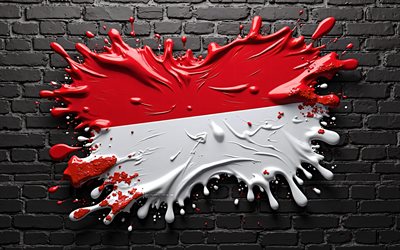 4k, Monaco flag, creative, Europe, black brickwall, paint art, Monegasque flag, paint splashes, flag of Monaco, artwork, Monegasque national symbols, Monaco 3D flag, Monaco