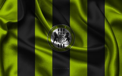 4k, logotio de form green rovers fc, tecido de seda preta verde, time de futebol inglês, forest green rovers fc emblem, liga nacional, forest green rovers fc, inglaterra, futebol, green da floresta