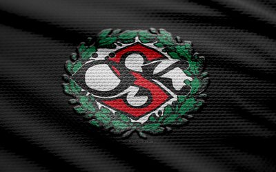 Orebro SK fabric logo, 4k, black fabric background, Superettan, bokeh, soccer, Orebro SK logo, football, Orebro SK emblem, Sweden, Orebro SK, Swedish football club, Orebro FC