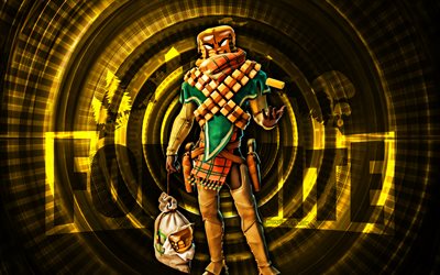 mancake fortnite, 4k, fond en spirale jaune, fortnite, créatif, peau de mancake, peau de mancake de fortnite, mancake, personnages fortnite