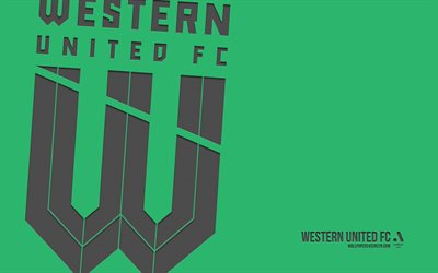 logo western united fc, 4k, sfondo verde, art di carbonio, uomini a lega, emblema western united fc, club di calcio australiano, a league, australia, western united fc, calcio, western united