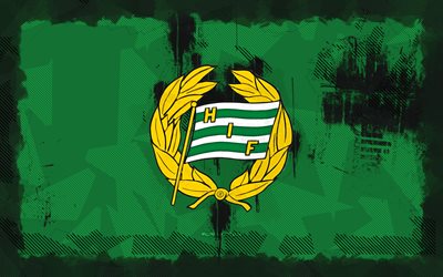 hammarby si le logo grunge, 4k, allsvenskan, fond grunge vert, football, hammarby si emblème, hammarby si logo, hammarby si, club de football suédois, hammarby fc