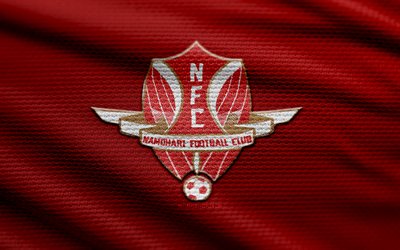 namdhari fc fabric logo, 4k, hintergrund roter stoff, i league, bokeh, fußball, namdhari fc logo, namdhari fc emblem, namdhari fc, indischer fußballverein, fc namdhari