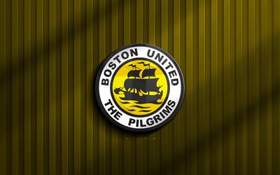 4k, logotipo de boston united 3d, liga nacional, fondo 3d amarillo, fútbol, boston united emblem, logotipo de boston united, boston united, fútbol americano, club de fútbol inglés, boston united fc