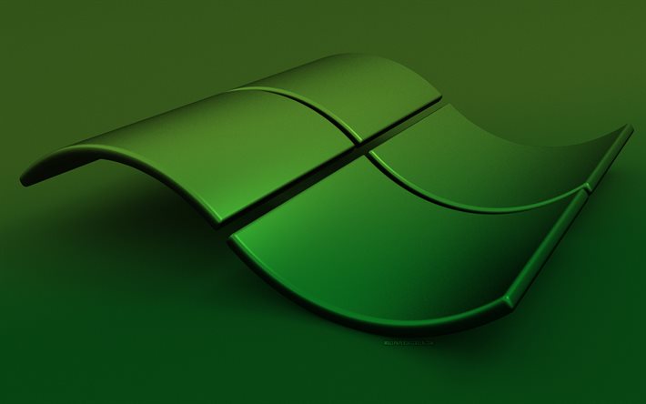 windows の緑のロゴ, 4k, クリエイティブ, windows の波状のロゴ, オペレーティングシステム, windows 3d ロゴ, 緑の背景, windows のロゴ, ウィンドウズ