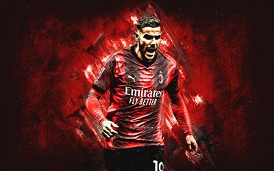 Theo Hernandez, AC Milan, French football player, red stone background, Serie A, Italy, football