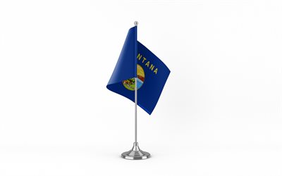 4k, bandera de mesa de montana, fondo blanco, bandera de montana, bandera de montana en metal stick, banderas de los estados americanos, montana, eeuu