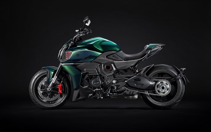 Ducati Diavel, 4k, side view, 2023 bikes, superbikes, italian motorcycles, Green Ducati Diavel, Ducati