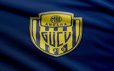 logotipo de tecido ankaragucu, 4k, fundo de tecido azul, super lig, bokeh, futebol, logotipo ankaragucu, emblema de ankaragucu, mke ankaragucu, clube de futebol turco, ankaragucu fc