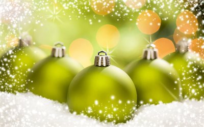 Christmas, green balls, winter, New Year
