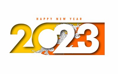 felice anno nuovo 2023 bhutan, sfondo bianco, bhutan, arte minima, concetti del bhutan del 2023, bhutan 2023, 2023 sfondo del bhutan, 2023 buon anno bhutan