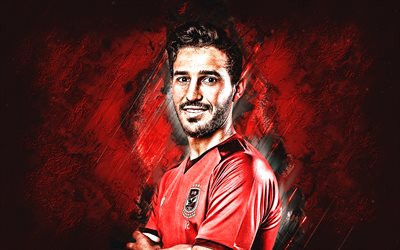 Hamdy Fathy, Al Ahly SC, portrait, Egyptian football player, red stone background, Egyptian Premier League, Egypt, football