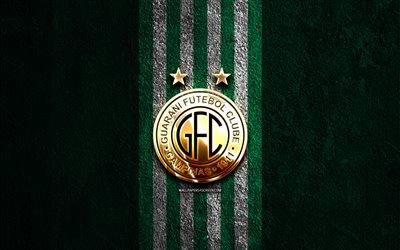 グアラニ fc ゴールデン ロゴ, 4k, 緑の石の背景, ブラジル セリエ b, ブラジルのサッカークラブ, グアラニfcのロゴ, サッカー, グアラニfcのエンブレム, グアラニ語, フットボール, グアラニfc
