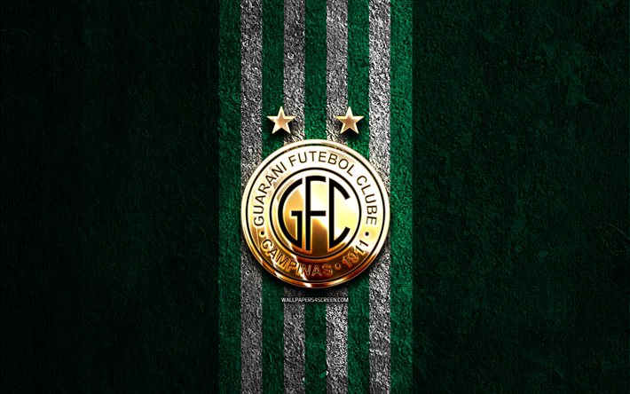 guarani fc gyllene logotyp, 4k, grön sten bakgrund, brasilianska serie b, brasiliansk fotbollsklubb, guarani fc logotyp, fotboll, guarani fc emblem, guarani, guarani fc