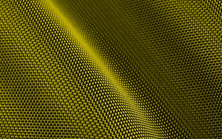 yellow fabric background, 4K, wavy fabric textures, 3D textures, yellow fabric, close-up, fabric backgrounds, wavy fabric