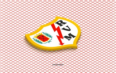 4k, rayo vallecano isometrisk logotyp, 3d konst, spansk fotbollsklubb, isometrisk konst, rayo vallecano, röd bakgrund, la liga, spanien, fotboll, isometriskt emblem, rayo vallecano logotyp