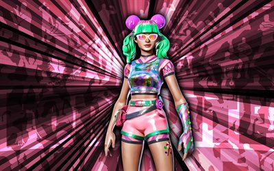 4k, Tropical Punch Zoey Fortnite, pink rays background, Tropical Punch Zoey Skin, abstract art, Fortnite Tropical Punch Zoey Skin, Fortnite characters, Tropical Punch Zoey, Fortnite, creative art