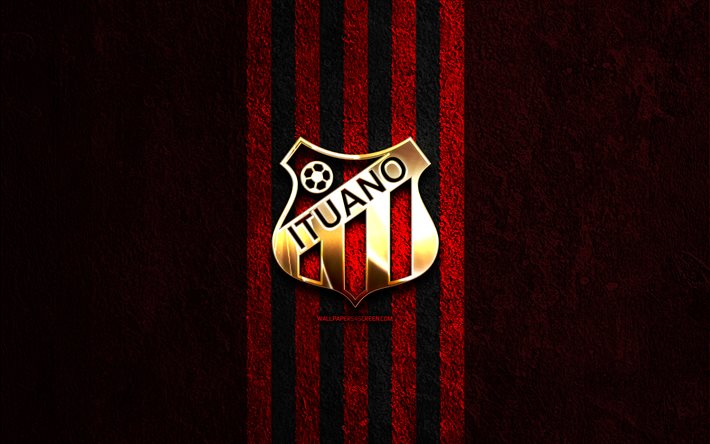 Ituano FC golden logo, 4k, red stone background, Brazilian Serie B, brazilian football club, Ituano FC logo, soccer, Ituano FC emblem, Ituano, football, Ituano FC