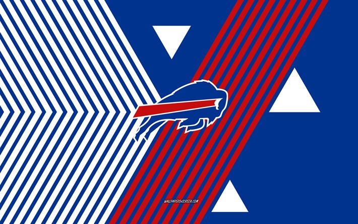buffalo bills logotyp, 4k, amerikanskt fotbollslag, blå vita linjer bakgrund, buffalo bills, nfl, usa, linjekonst, buffalo bills emblem, amerikansk fotboll