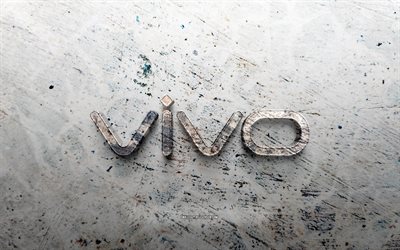 vivo 스톤 로고, 4k, 돌 배경, 비보 3d 로고, 브랜드, 창의적인, 비보 로고, 그런지 아트, 비보