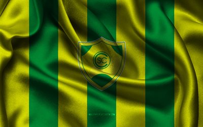 4k, CS Cerrito logo, yellow green silk fabric, Uruguayan football team, CS Cerrito emblem, Uruguayan Primera Divisiion, CS Cerrito, Uruguay, football, CS Cerrito flag