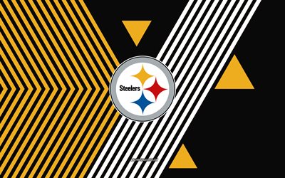 Pittsburgh Steelers logo, 4k, American football team, yellow black lines background, Pittsburgh Steelers, NFL, USA, line art, Pittsburgh Steelers emblem, American football