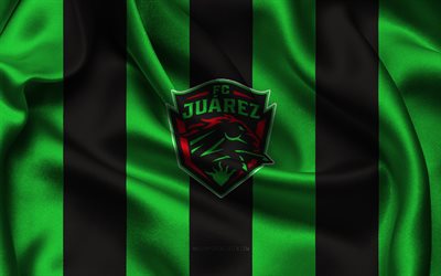 4k, logo du fc juárez, tissu de soie vert noir, équipe mexicaine de football, emblème du fc juarez, ligue mx, fc juárez, mexique, football, drapeau fc juárez
