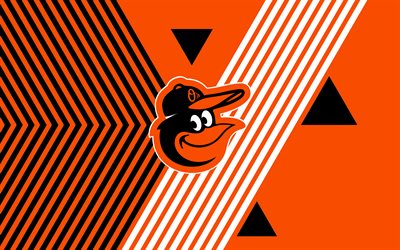 logotipo de los orioles de baltimore, 4k, equipo de beisbol americano, fondo de líneas marrón naranja, orioles de baltimore, mlb, eeuu, arte lineal, emblema de los orioles de baltimore, béisbol
