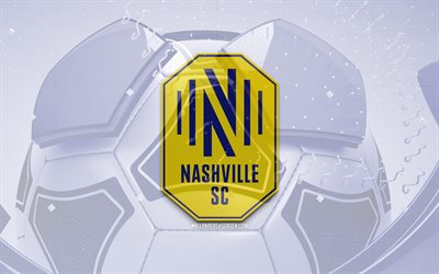 Nashville SC glossy logo, 4K, blue football background, MLS, soccer, american soccer club, Nashville SC 3D logo, Nashville SC emblem, Nashville FC, football, sports logo, Nashville SC logo, Nashville SC
