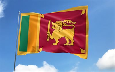 bandera de sri lanka en asta de bandera, 4k, países asiáticos, cielo azul, bandera de sri lanka, banderas de raso ondulado, símbolos nacionales de sri lanka, asta con banderas, día de sri lanka, asia, sri lanka