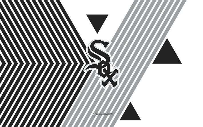 شعار شيكاغو وايت سوكس, 4k, فريق البيسبول الأمريكي, خطوط سوداء بيضاء الخلفية, شيكاغو وايت سوكس, mlb, الولايات المتحدة الأمريكية, فن الخط, البيسبول
