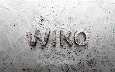 wiko taş logosu, 4k, taş arka plan, wiko 3d logosu, markalar, yaratıcı, wiko logosu, grunge sanat, wiko