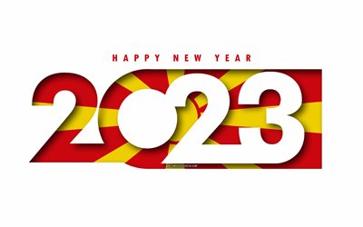 felice anno nuovo 2023 macedonia del nord, sfondo bianco, macedonia del nord, arte minima, concetti della macedonia del nord del 2023, macedonia del nord 2023, 2023 sfondo della macedonia del nord, 2023 felice anno nuovo macedonia del nord